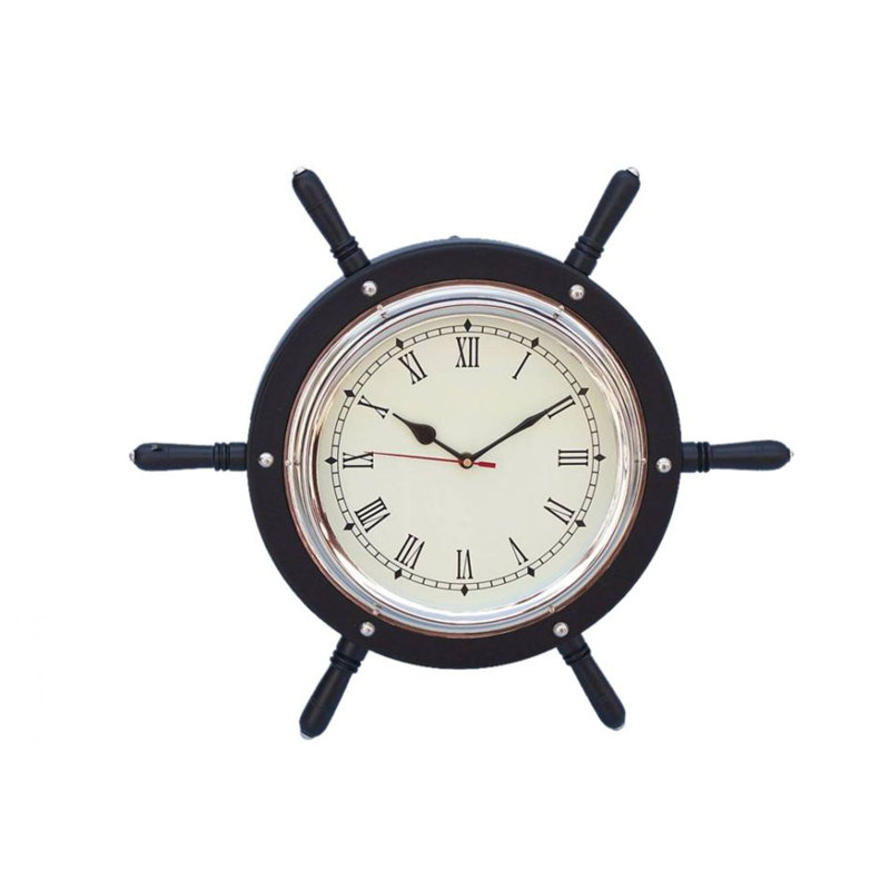 Handcrafted Nautical Decor 15'' Wooden Ship Wheel Wall Clock & Reviews